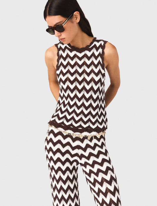 Zigzag Crochet Top Brown/White