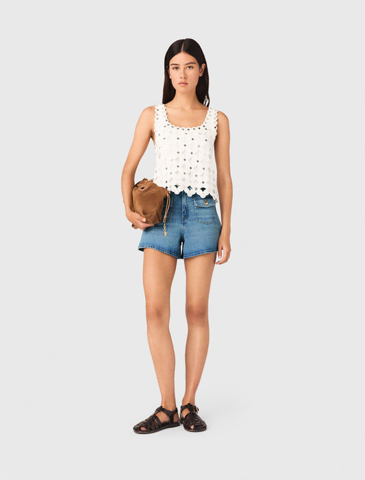 Mirrored Crochet Top White