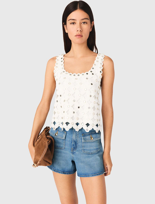 Mirrored Crochet Top White