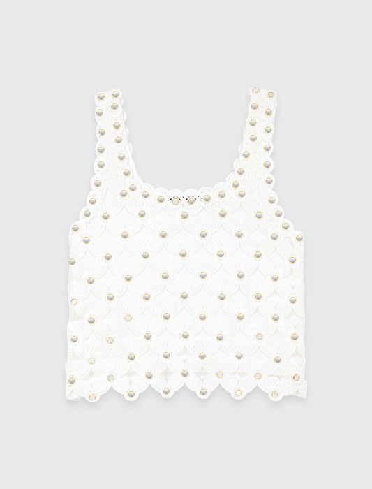Mirrored Crochet Top White