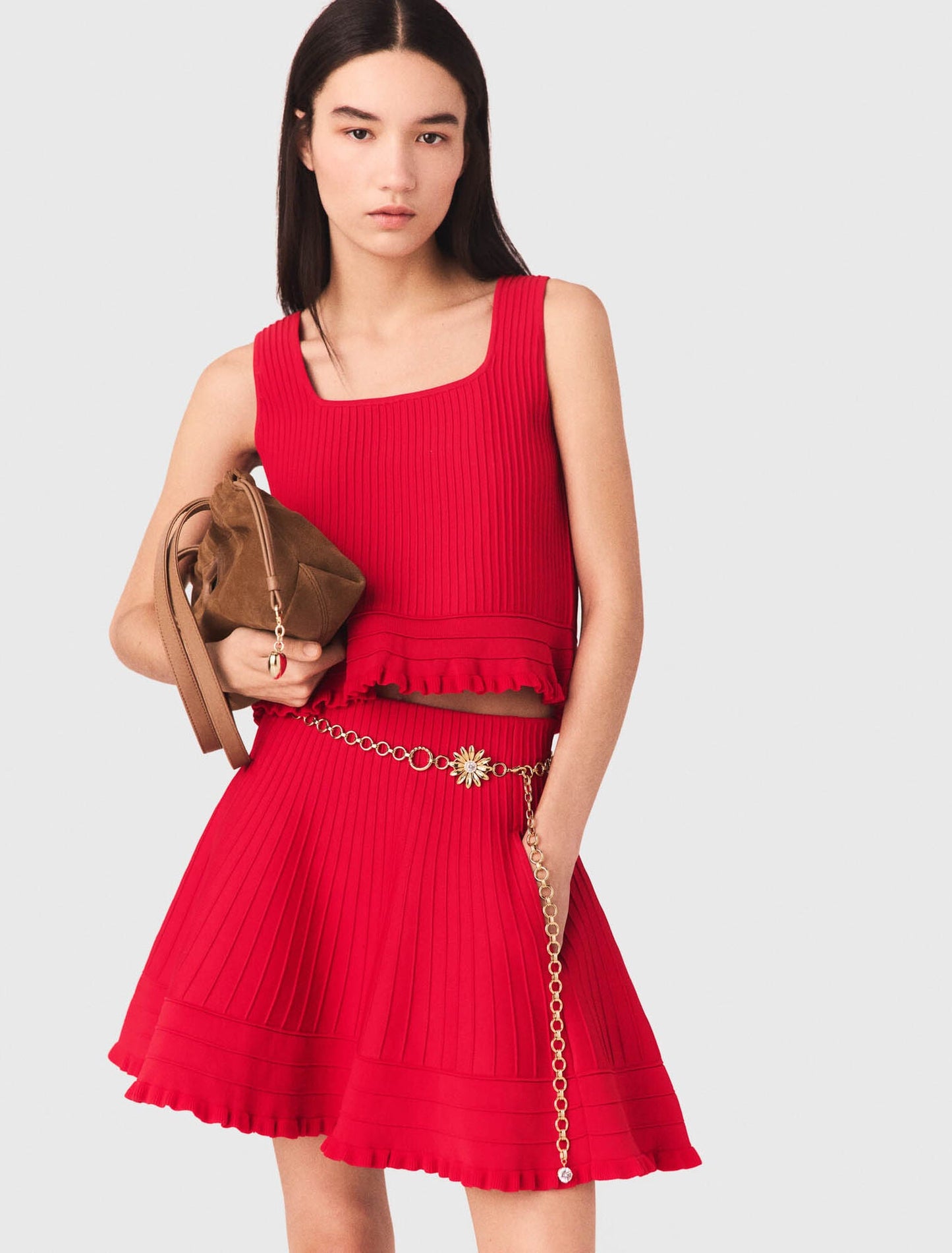 Ruffled Knit Top Red