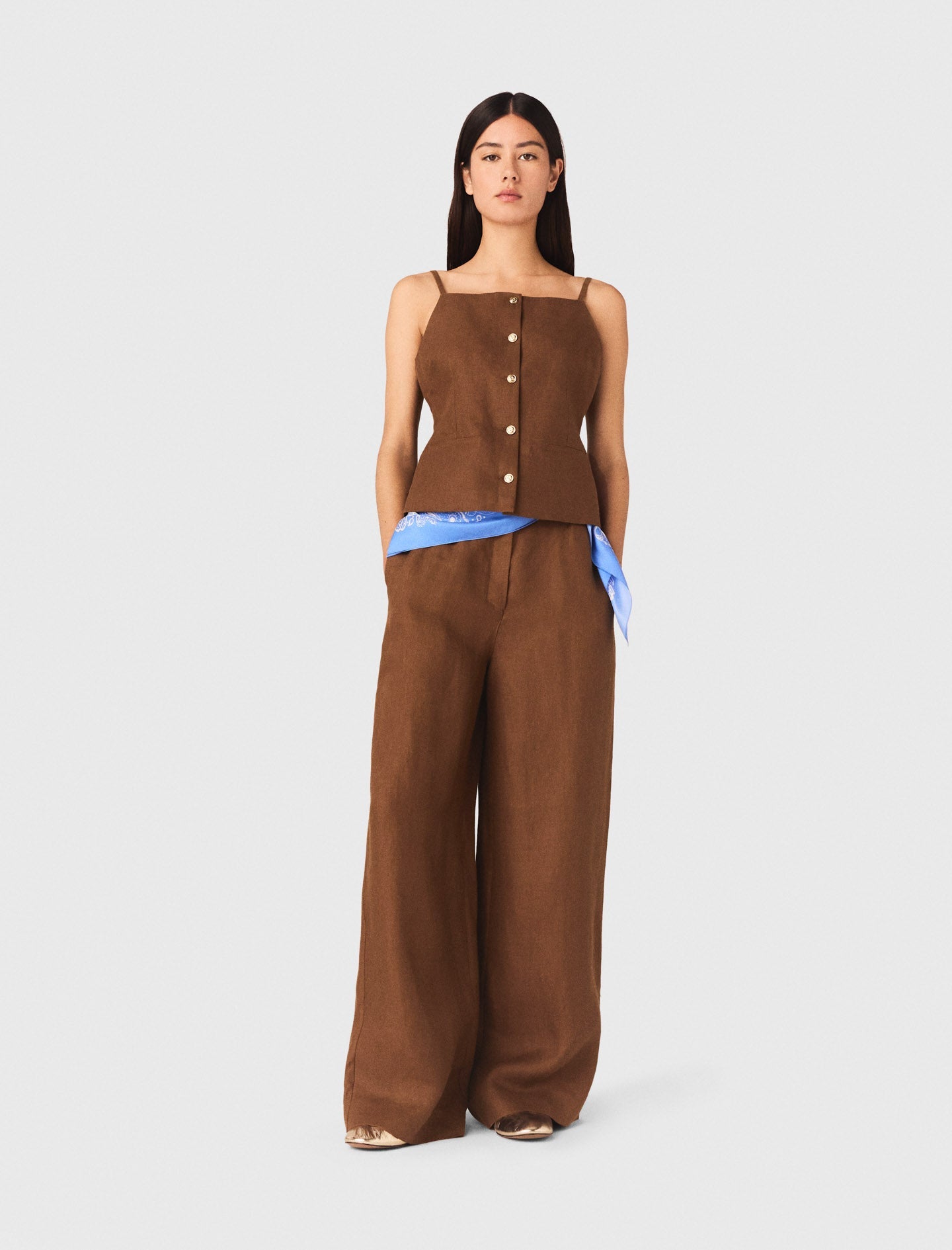 Linen Blend Top Brown