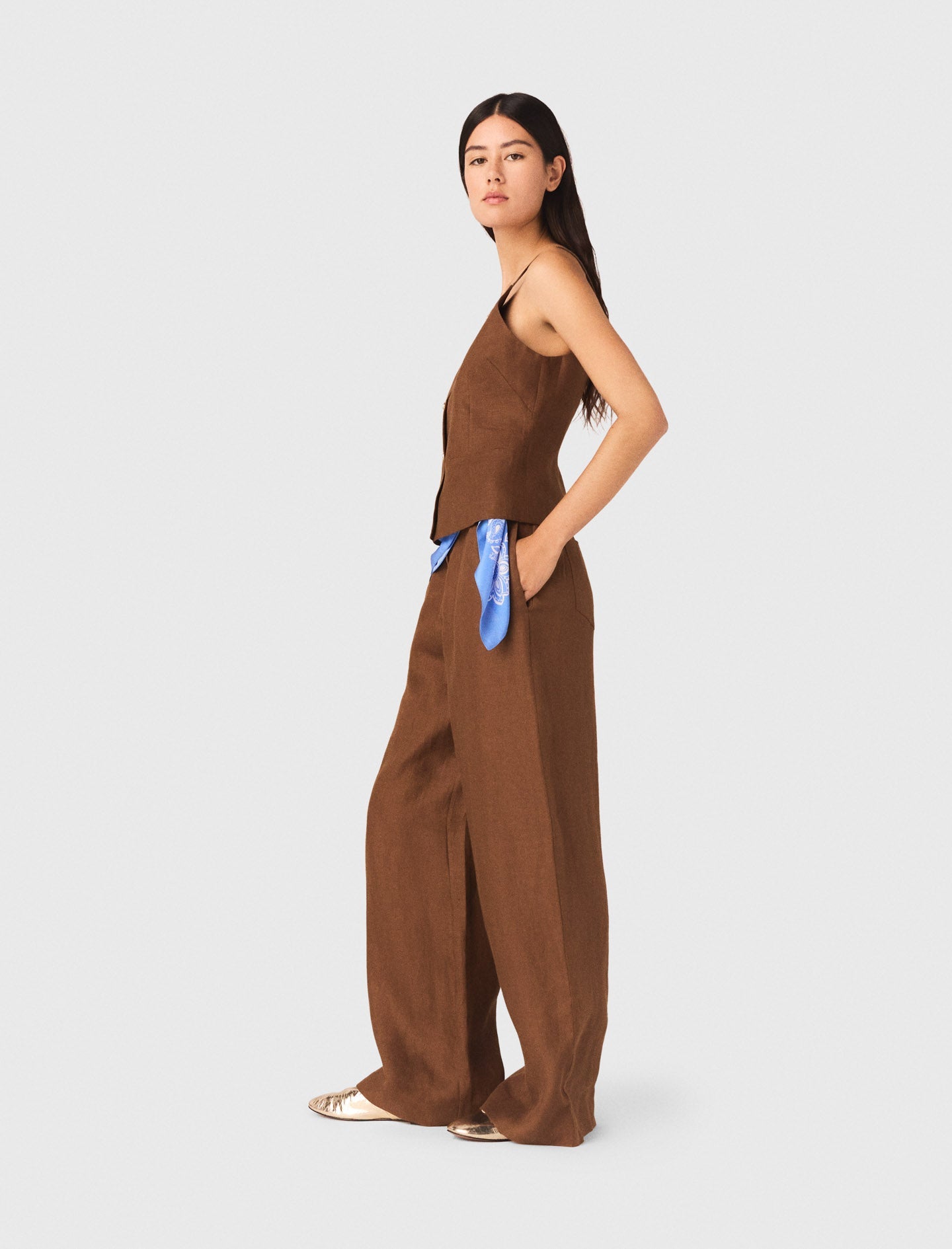Linen Blend Top Brown
