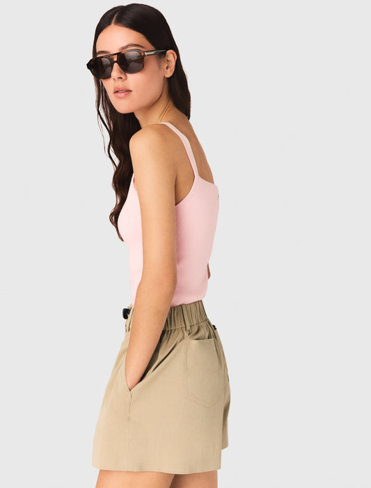 High Straight-Neck Top Pink