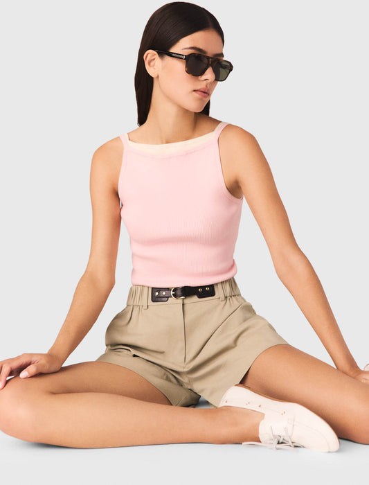 High Straight-Neck Top Pink