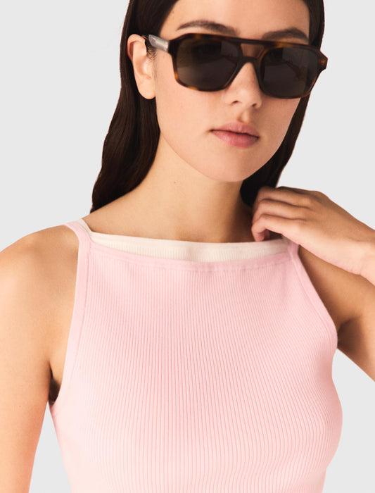 High Straight-Neck Top Pink