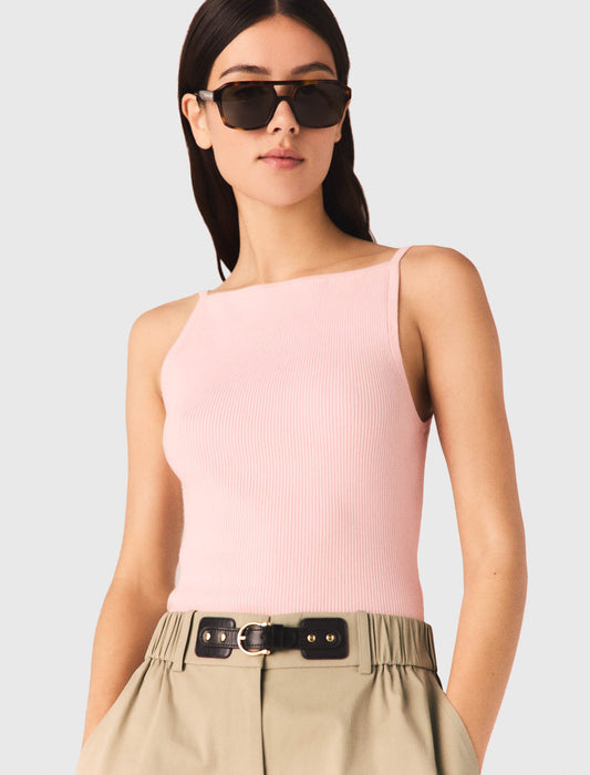 High Straight-Neck Top Pink