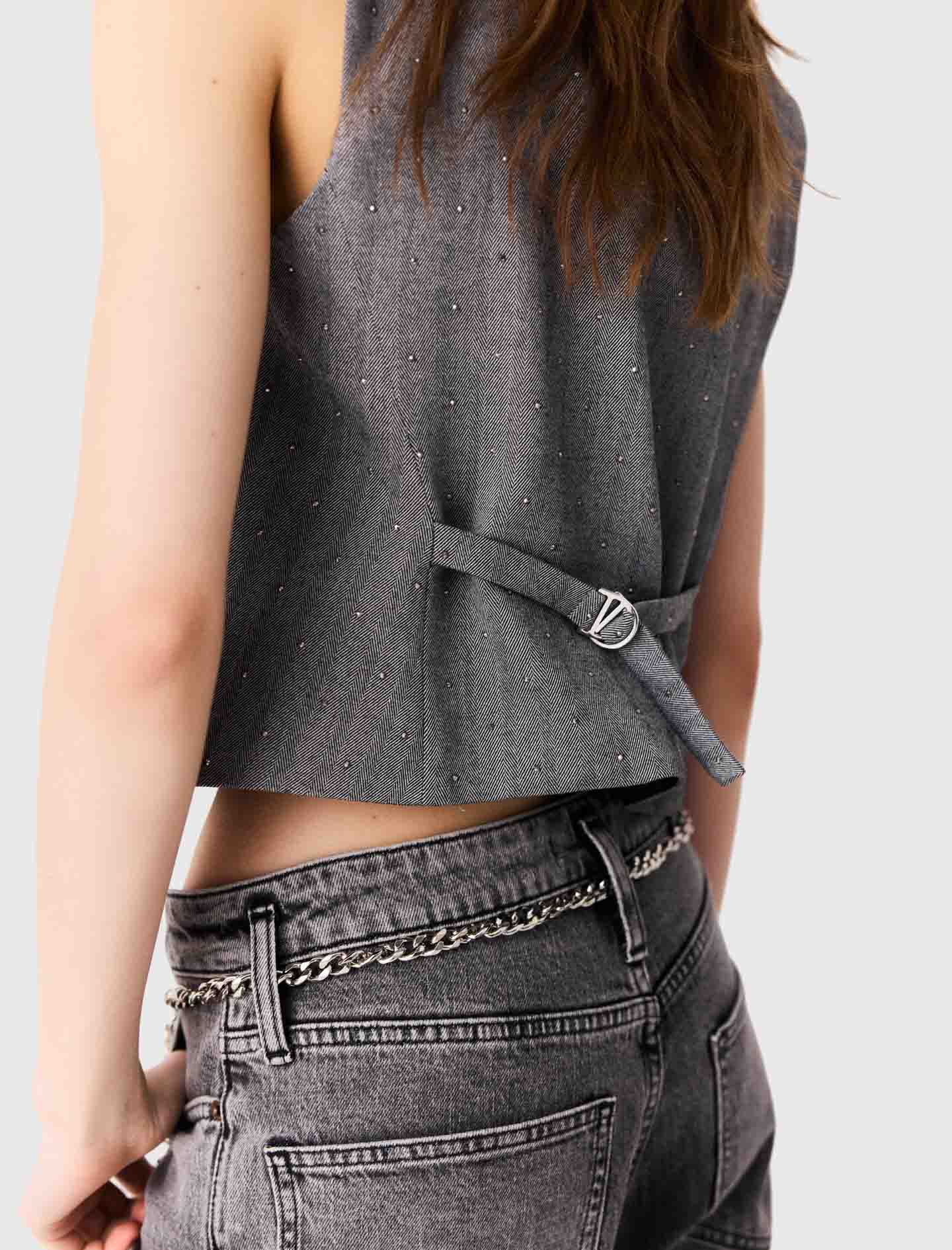 Tailored rhinestone jacket Grey