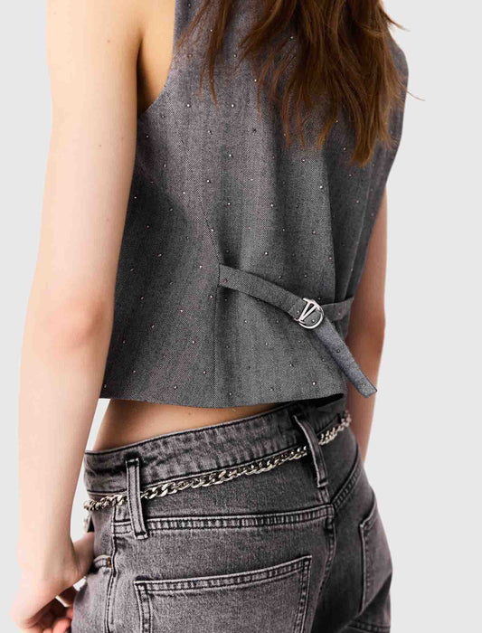 Tailored rhinestone jacket Grey
