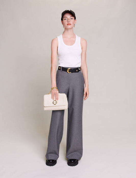 White featured-Rib knit tank top