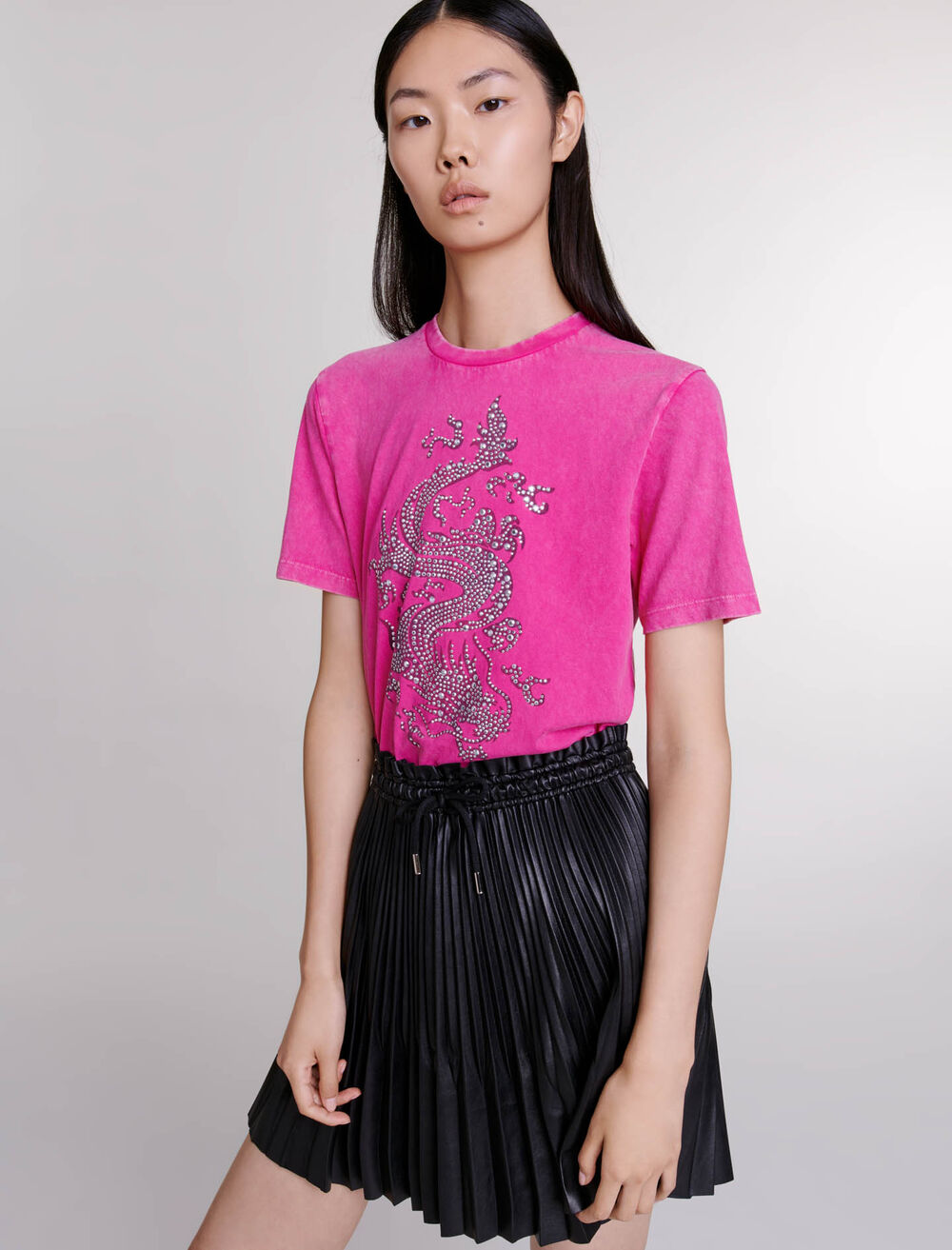 Fuchsia Pink-featured-Rhinestone T-shirt