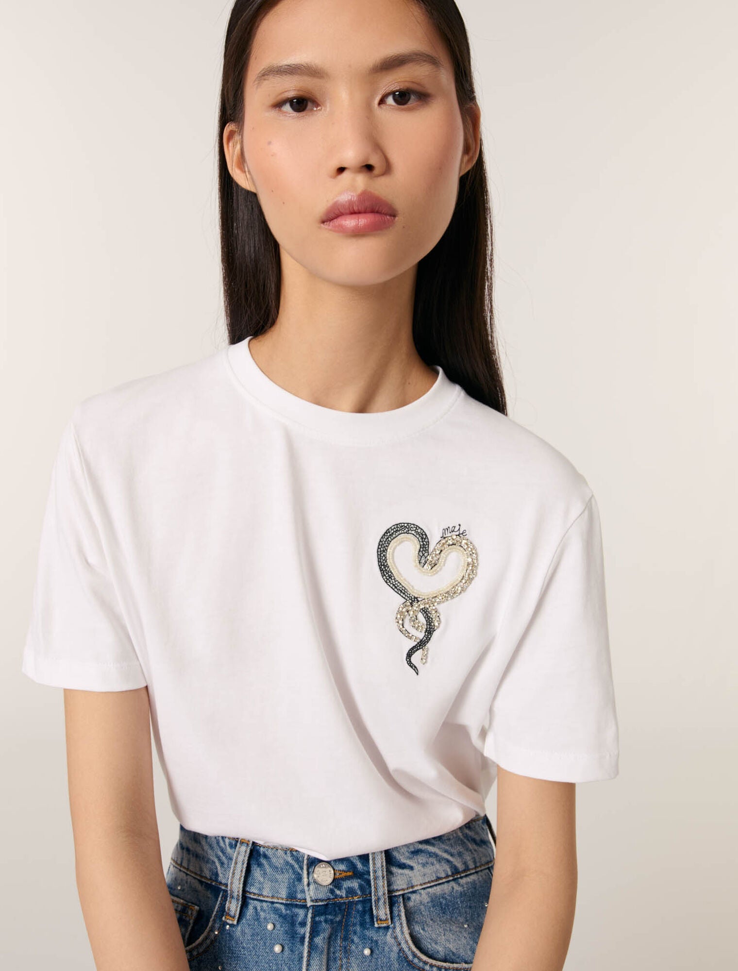 White / Black Embroidered T-shirt