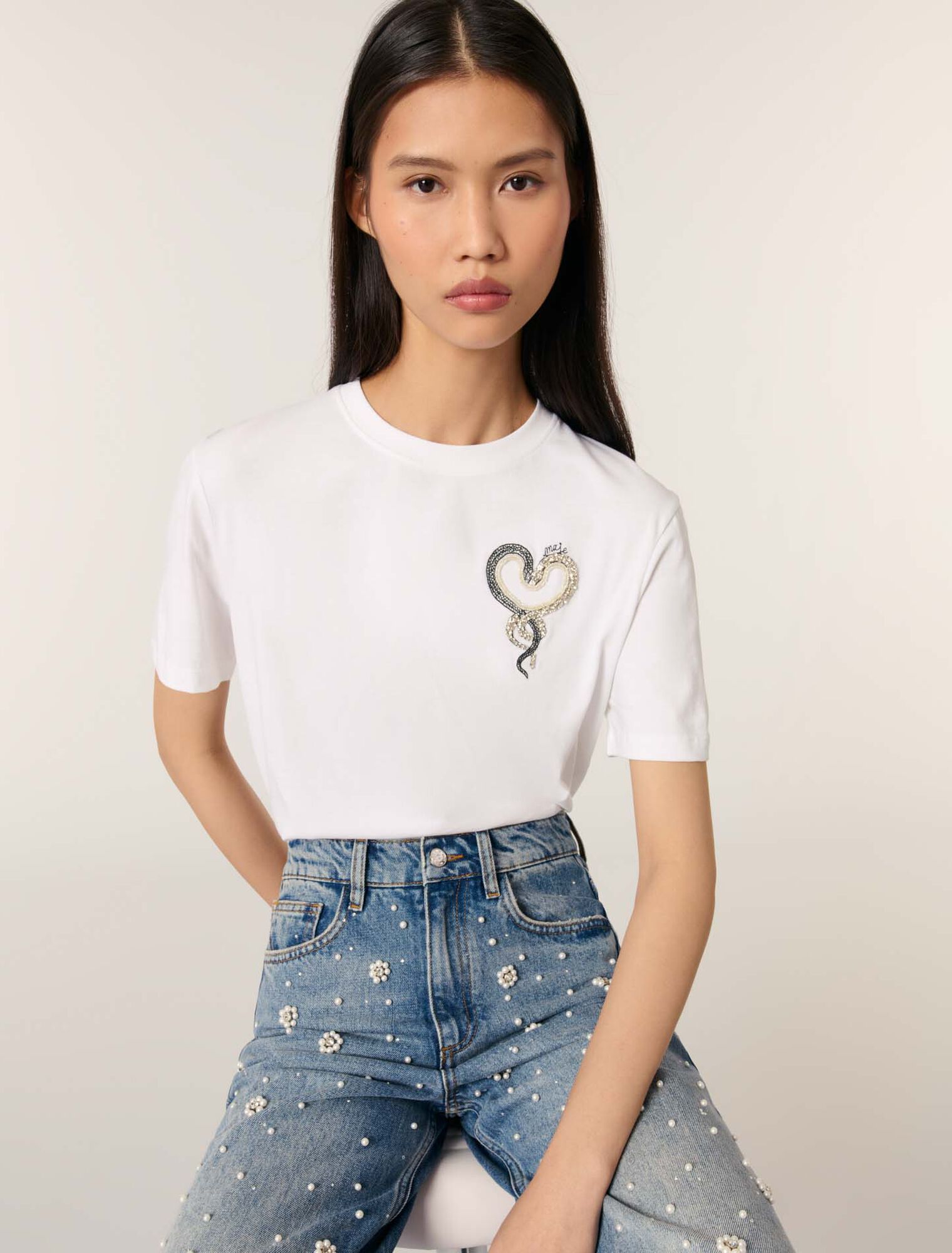 White / Black Embroidered T-shirt