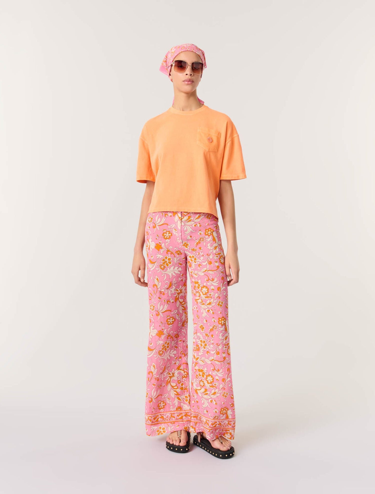 Orange-featured-T-shirt with logo jewel detail