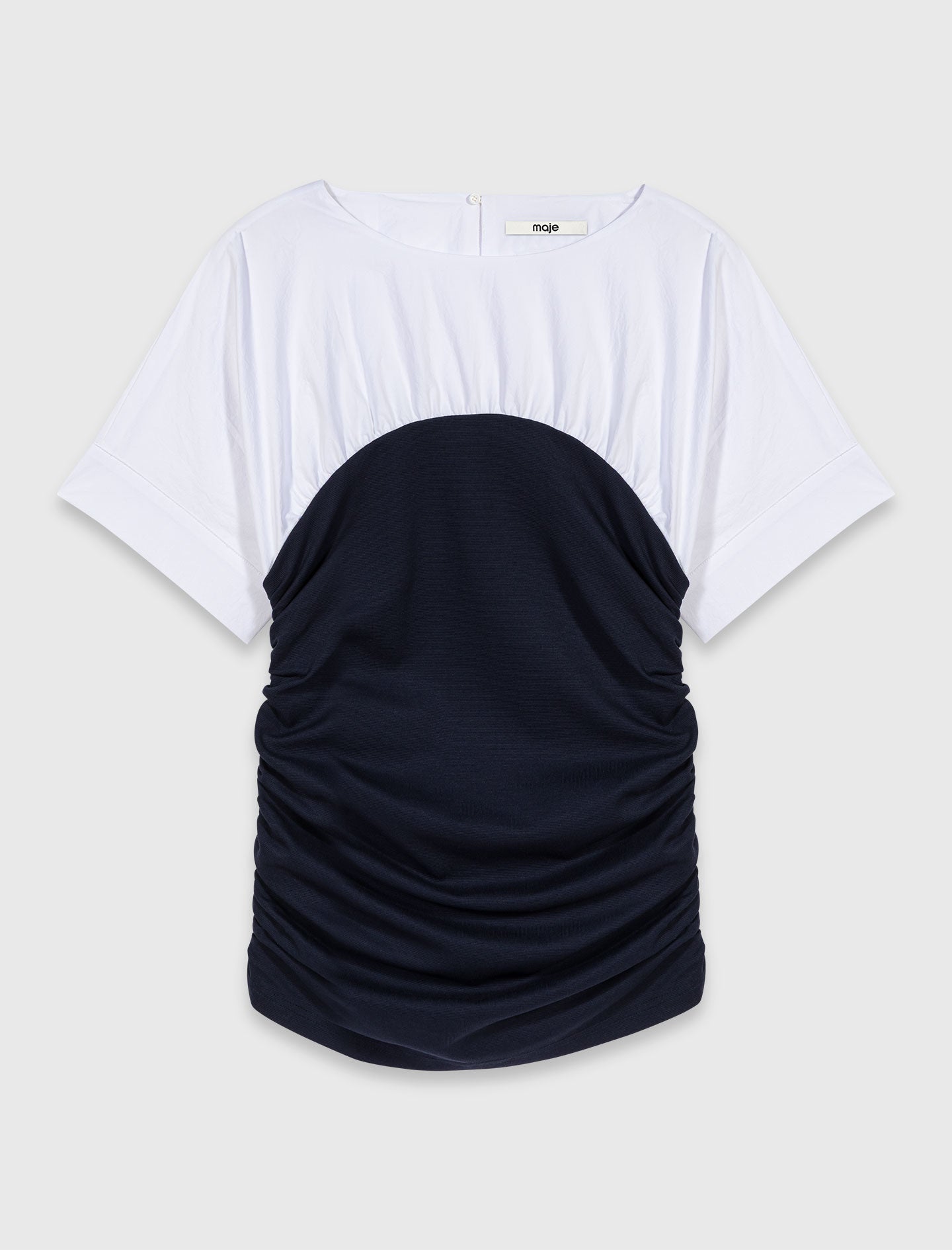 Pleated jersey top White/Navy
