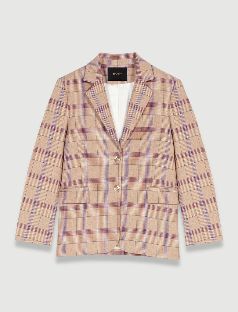 Beige-CHECKED SUIT JACKET