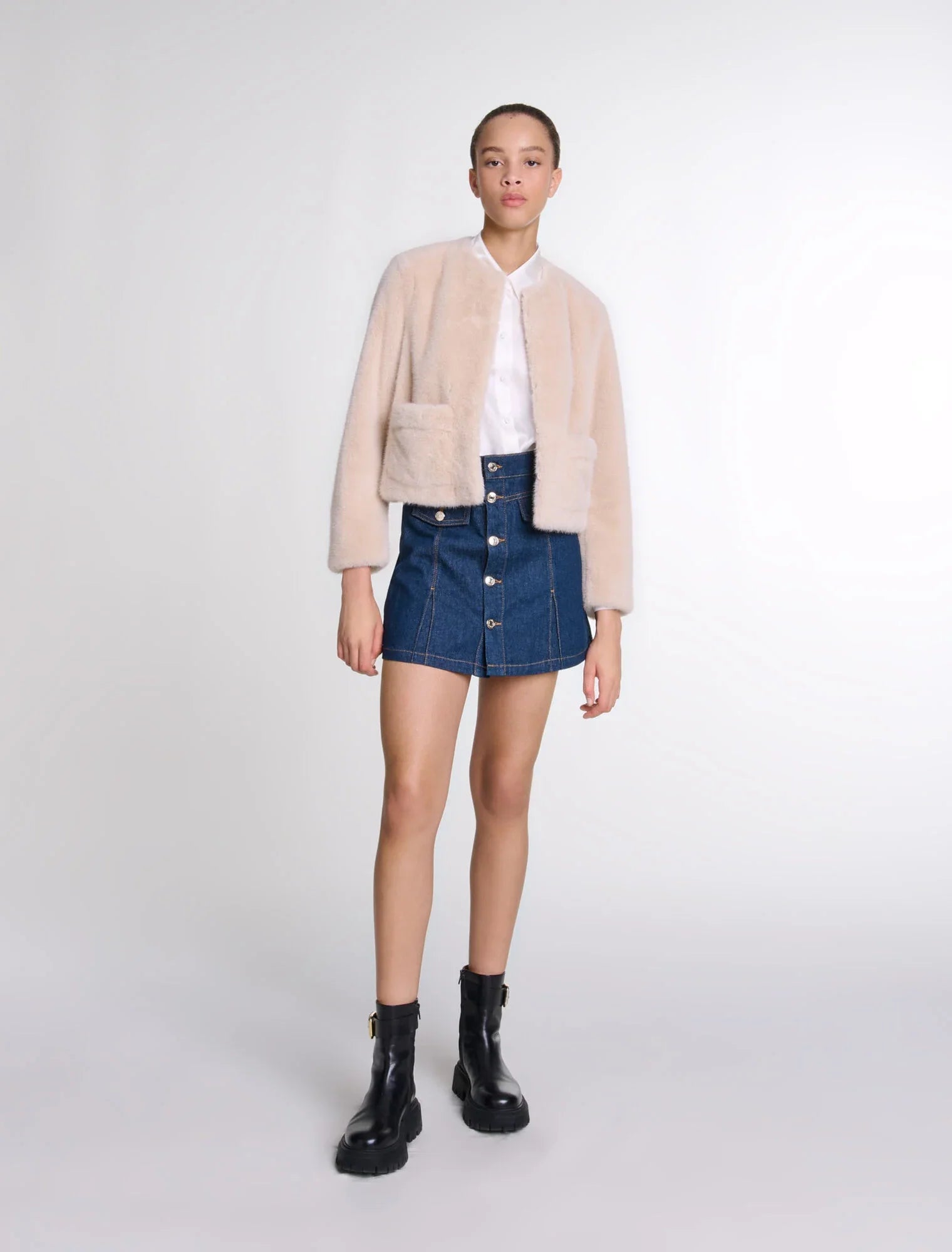 Beige-featured-Cropped faux fur jacket