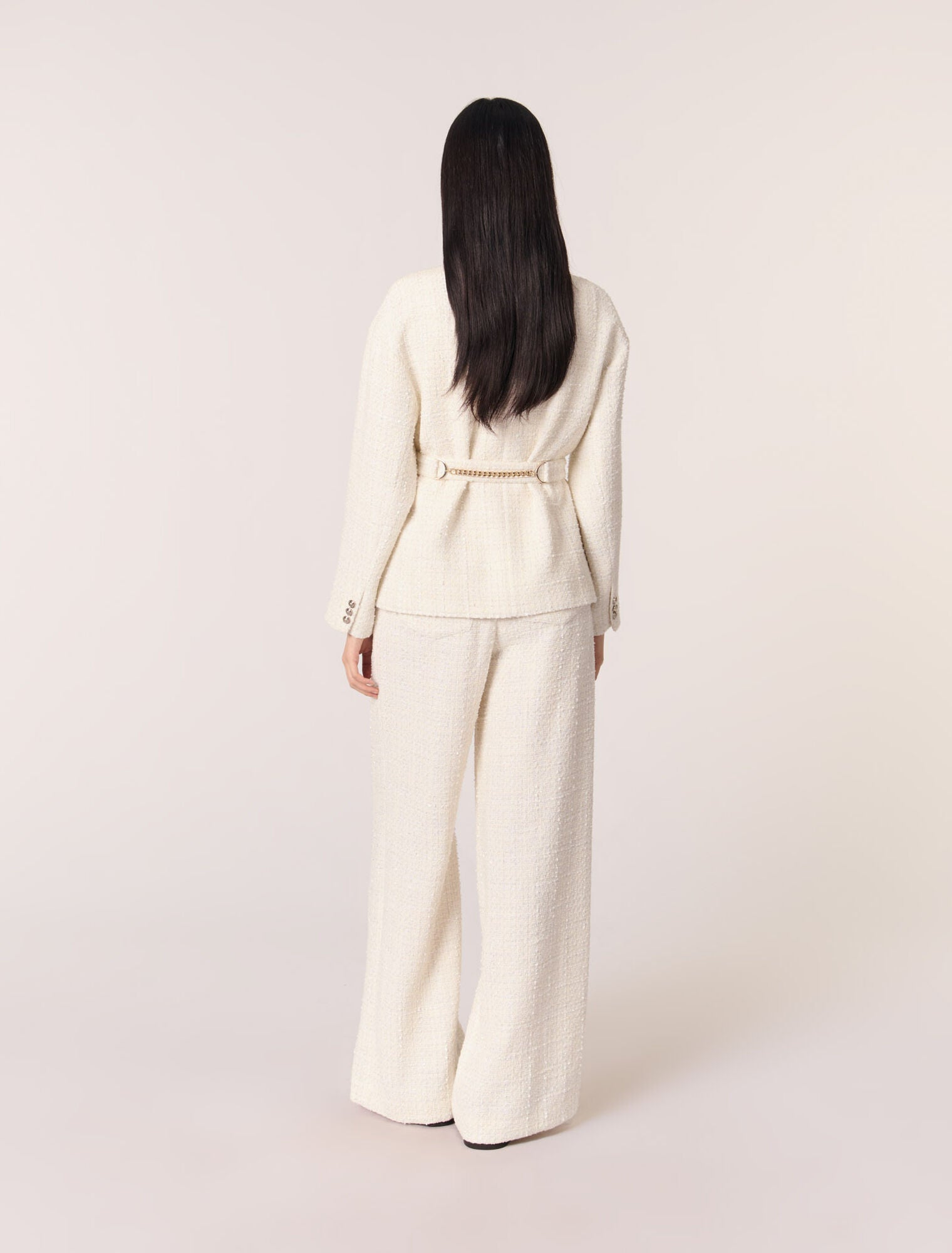 Ecru-Belted tweed jacket