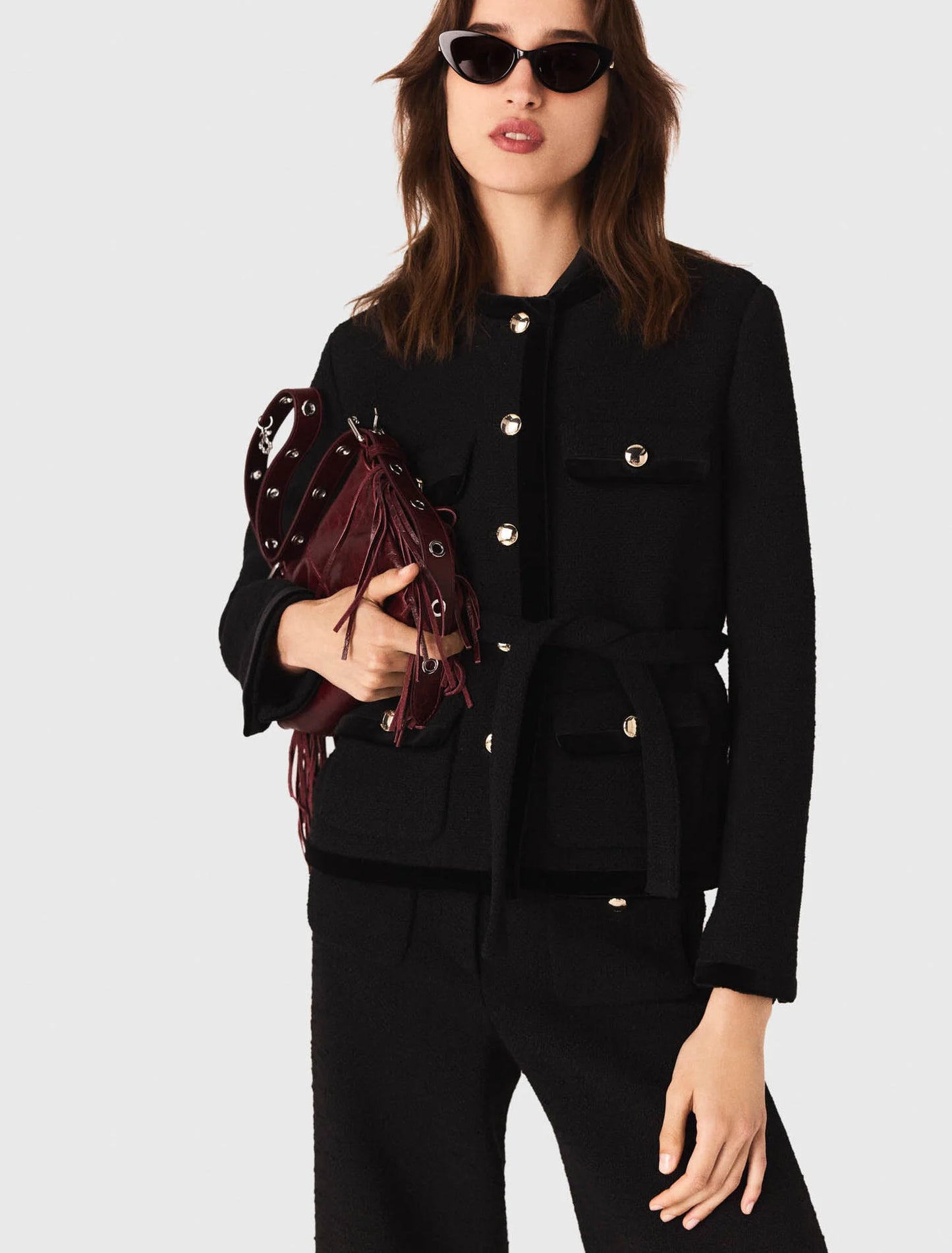 جاكيت تويد طويلة باللون الأسود