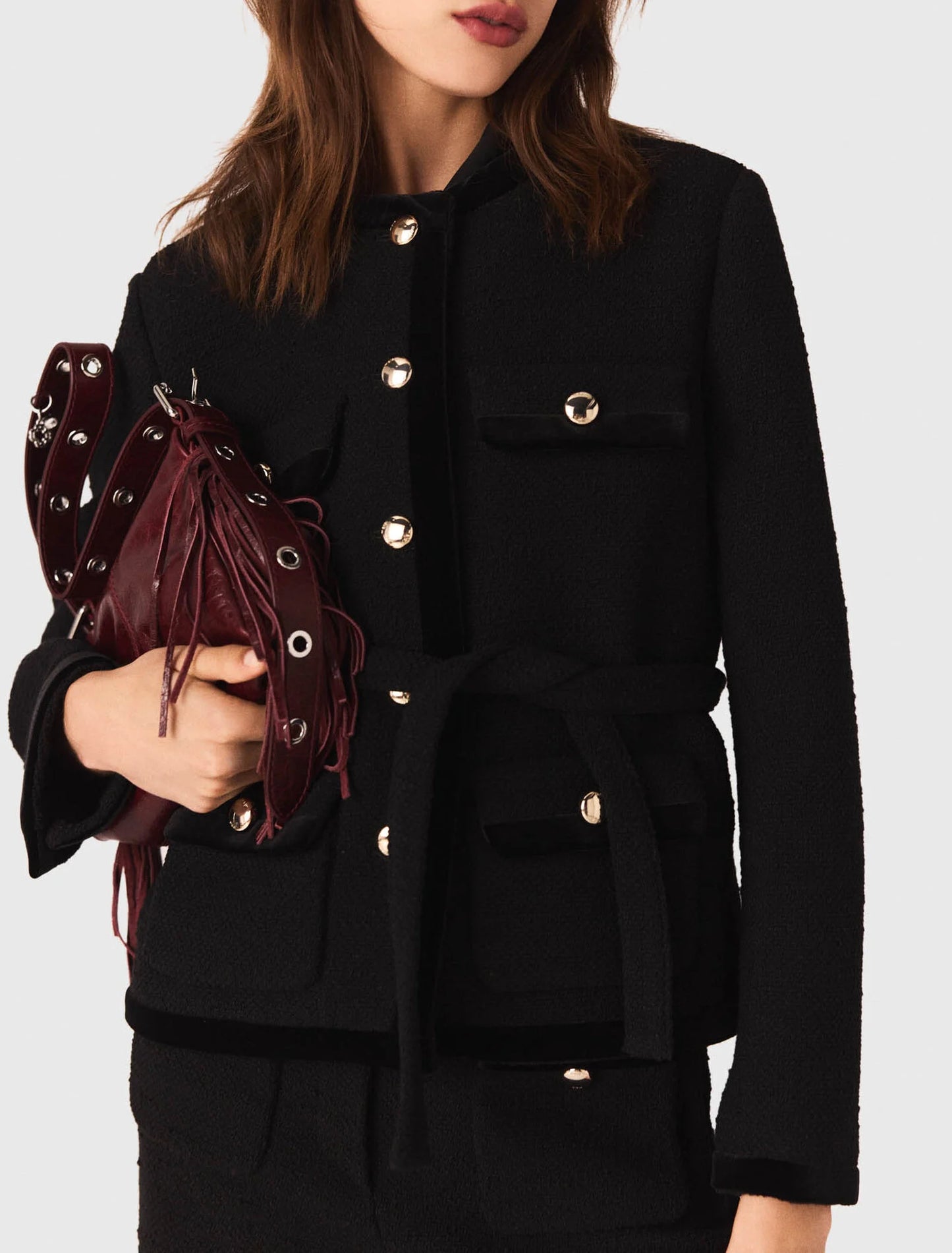 جاكيت تويد طويلة باللون الأسود