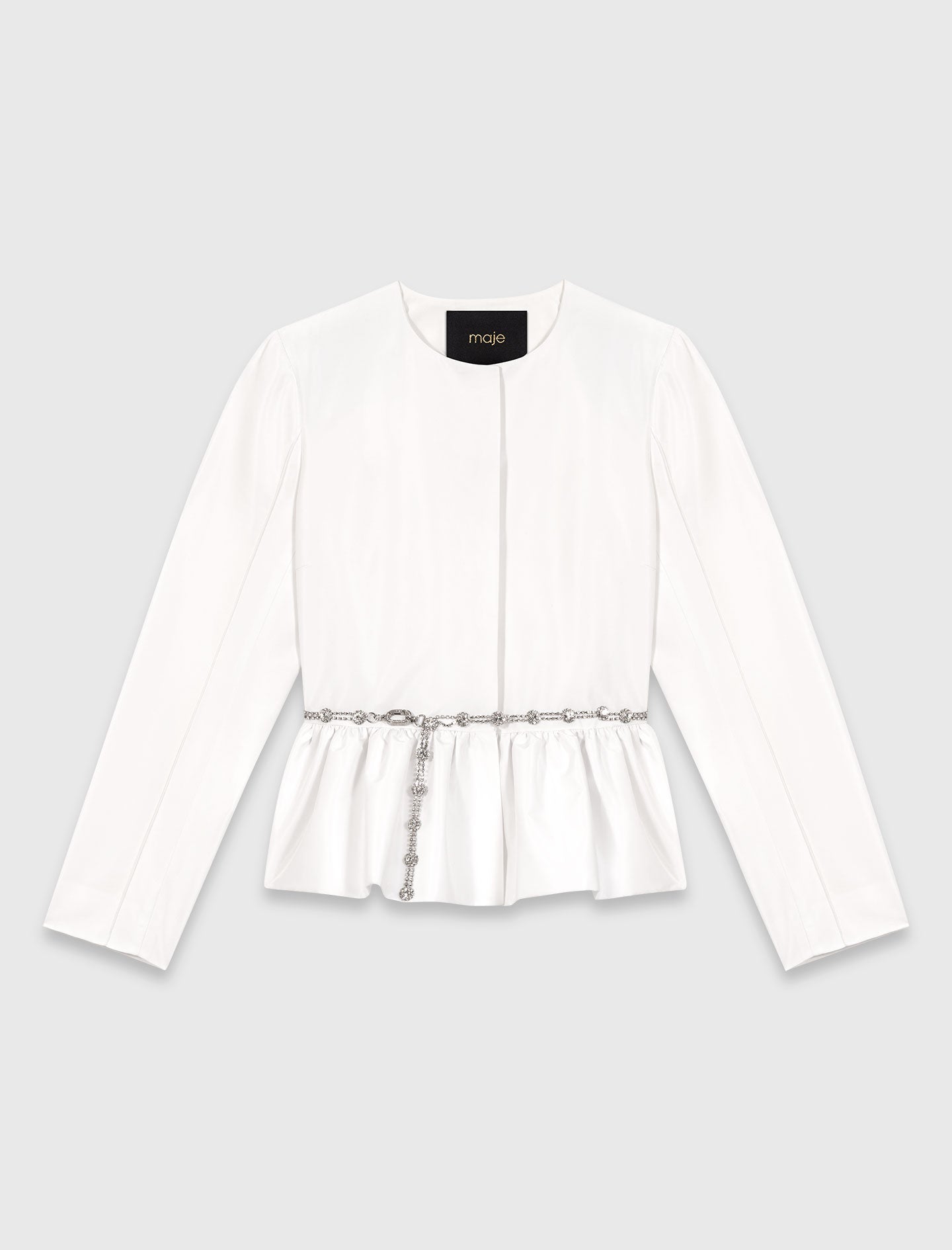 Cropped Jacket With Jewelled Belt White