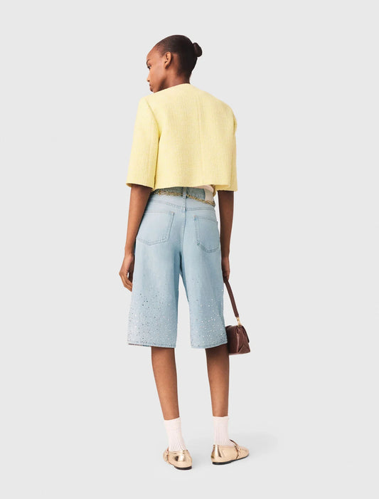 Short-Sleeved Tweed Jacket Pale Yellow