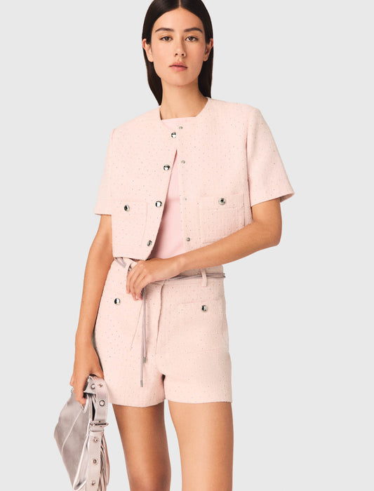 Short-Sleeved Tweed Jacket Pink