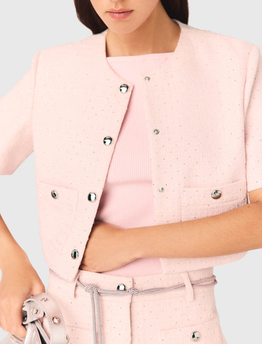 Short-Sleeved Tweed Jacket Pink