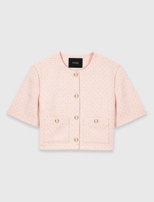Short-Sleeved Tweed Jacket Pink