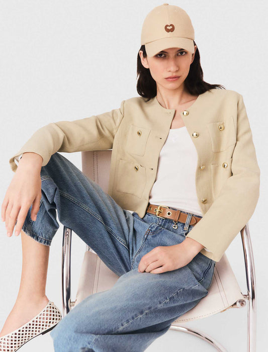 Short linen blend jacket Beige