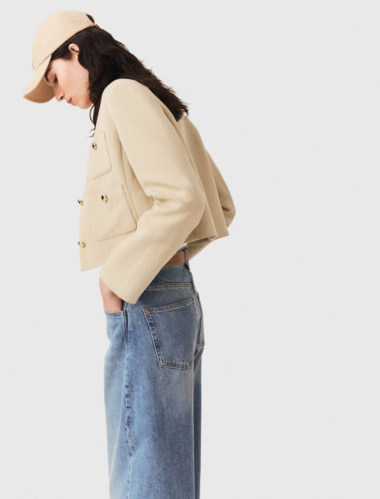 Short linen blend jacket Beige