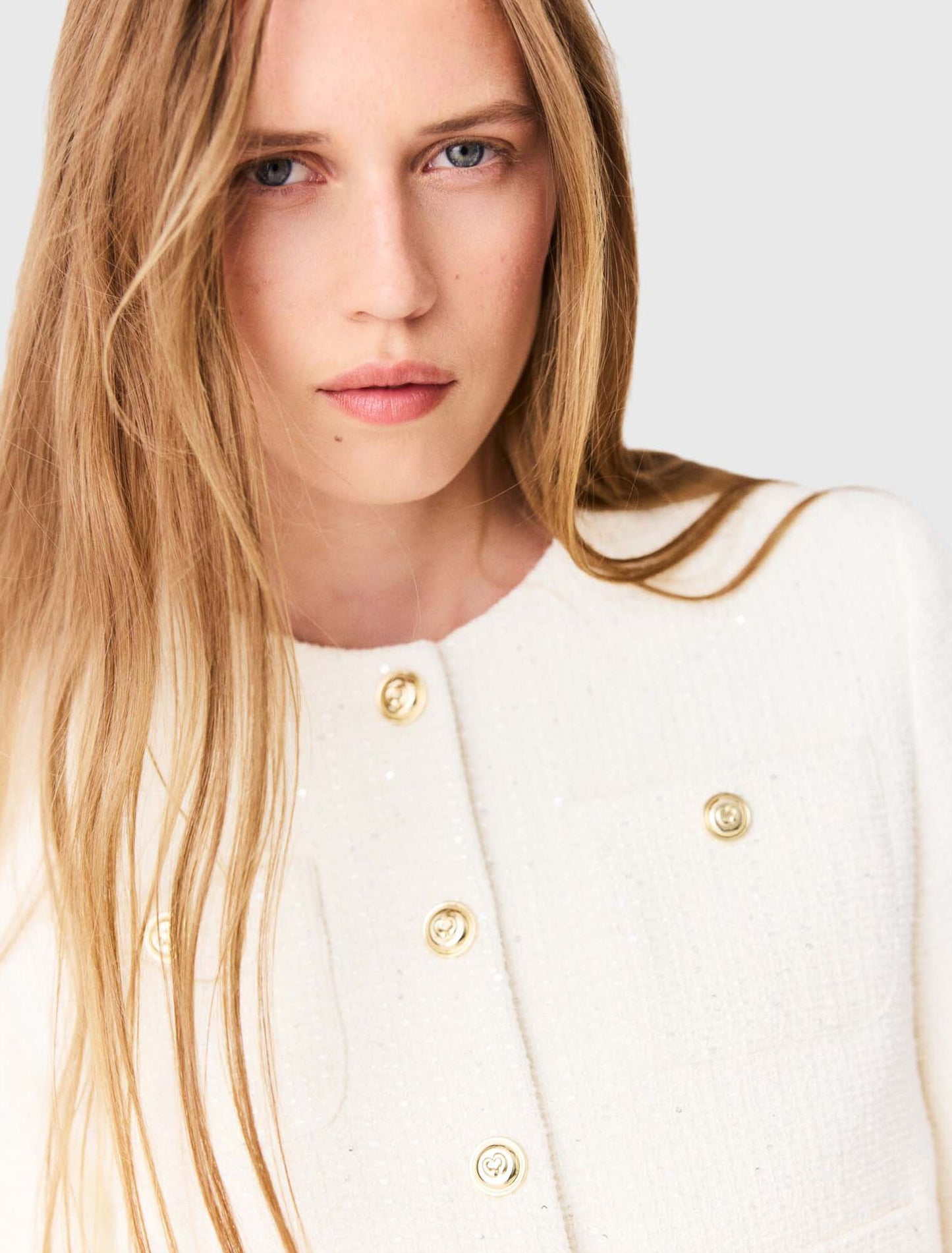 Short-sleeved tweed jacket Ecru