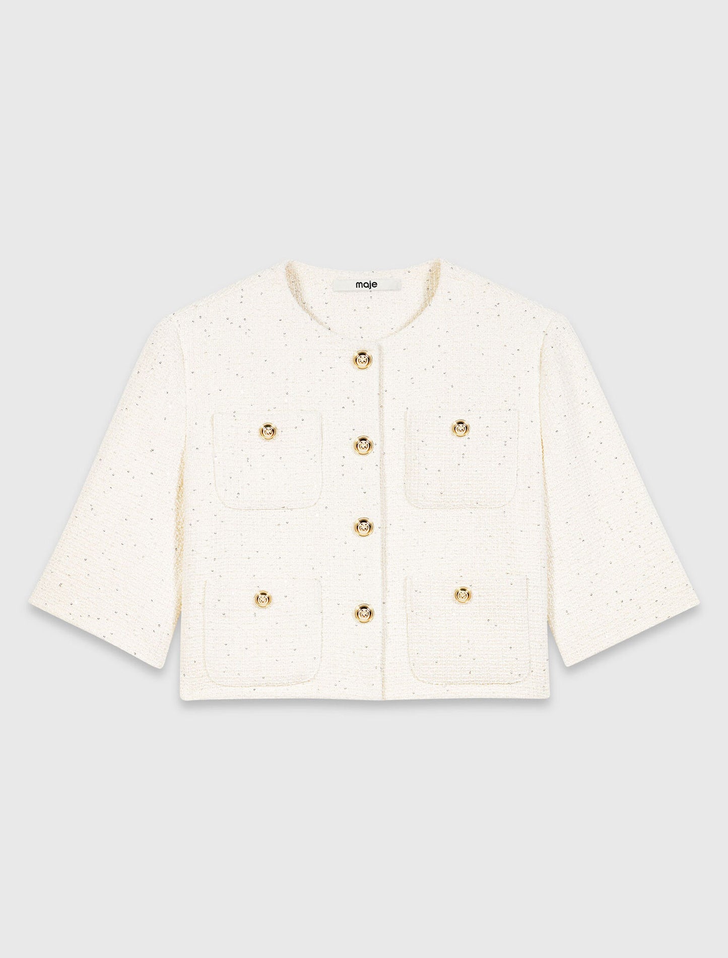 Short-sleeved tweed jacket Ecru