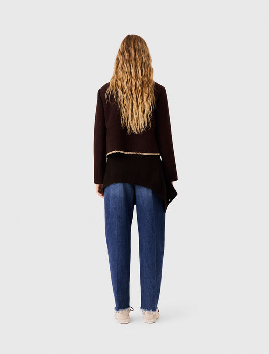 Tweed Jacket With Chain Trim Dark Brown