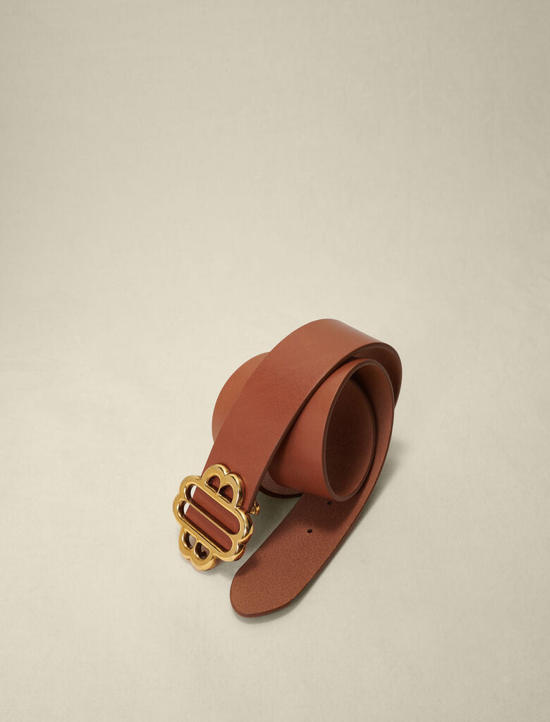 Camel   LEATHER BELT WITH CLOVER LOGO