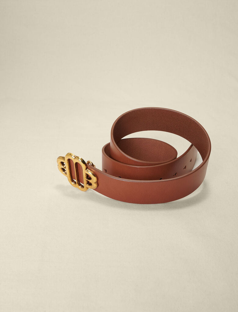 Camel   LEATHER BELT WITH CLOVER LOGO