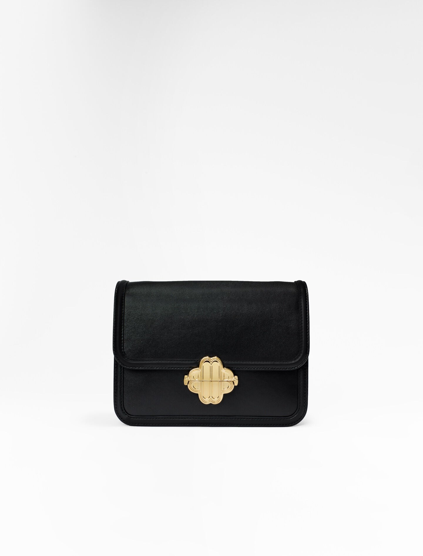 Black featured Leather bag with clover clasp
