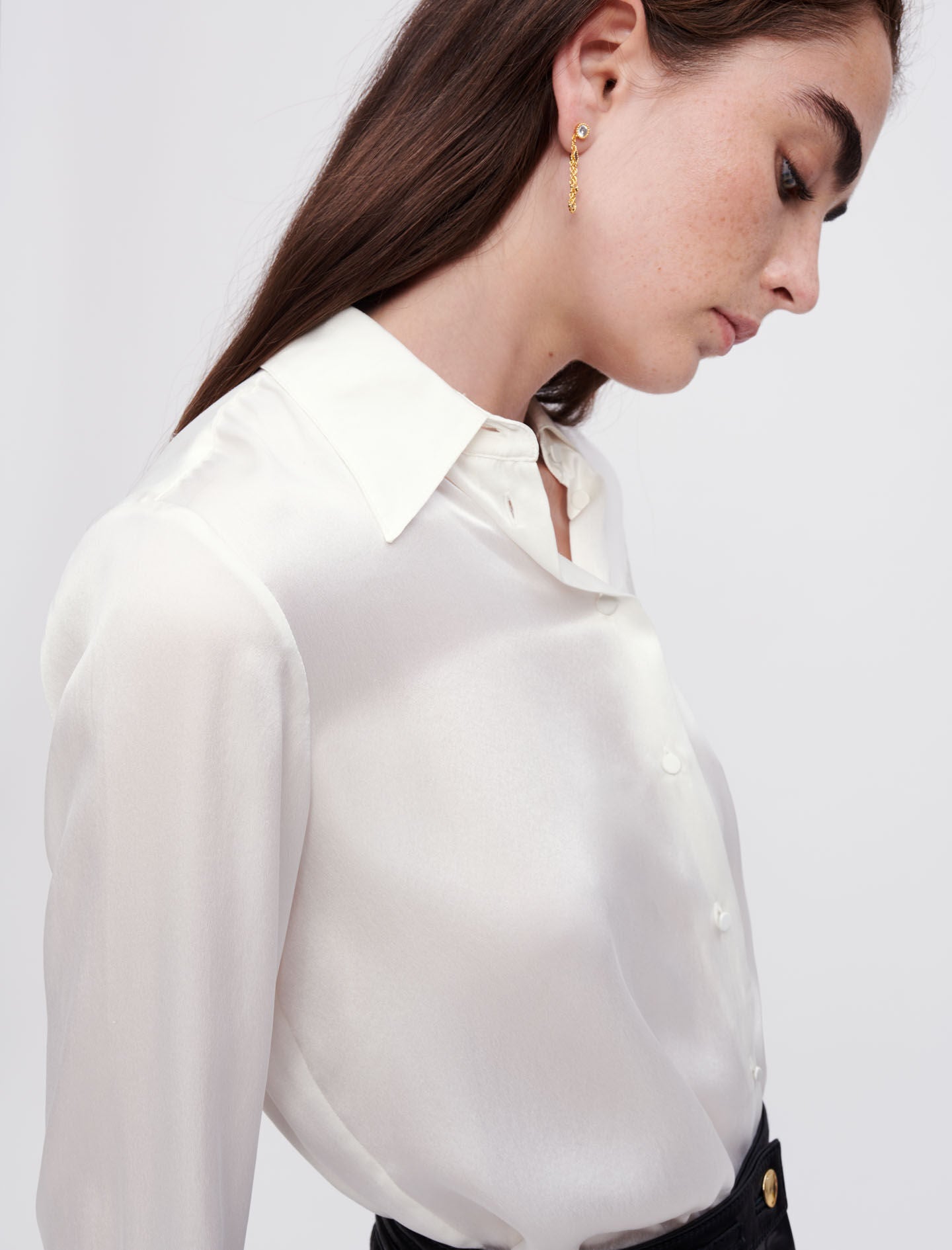 White-featured-silk satin shirt