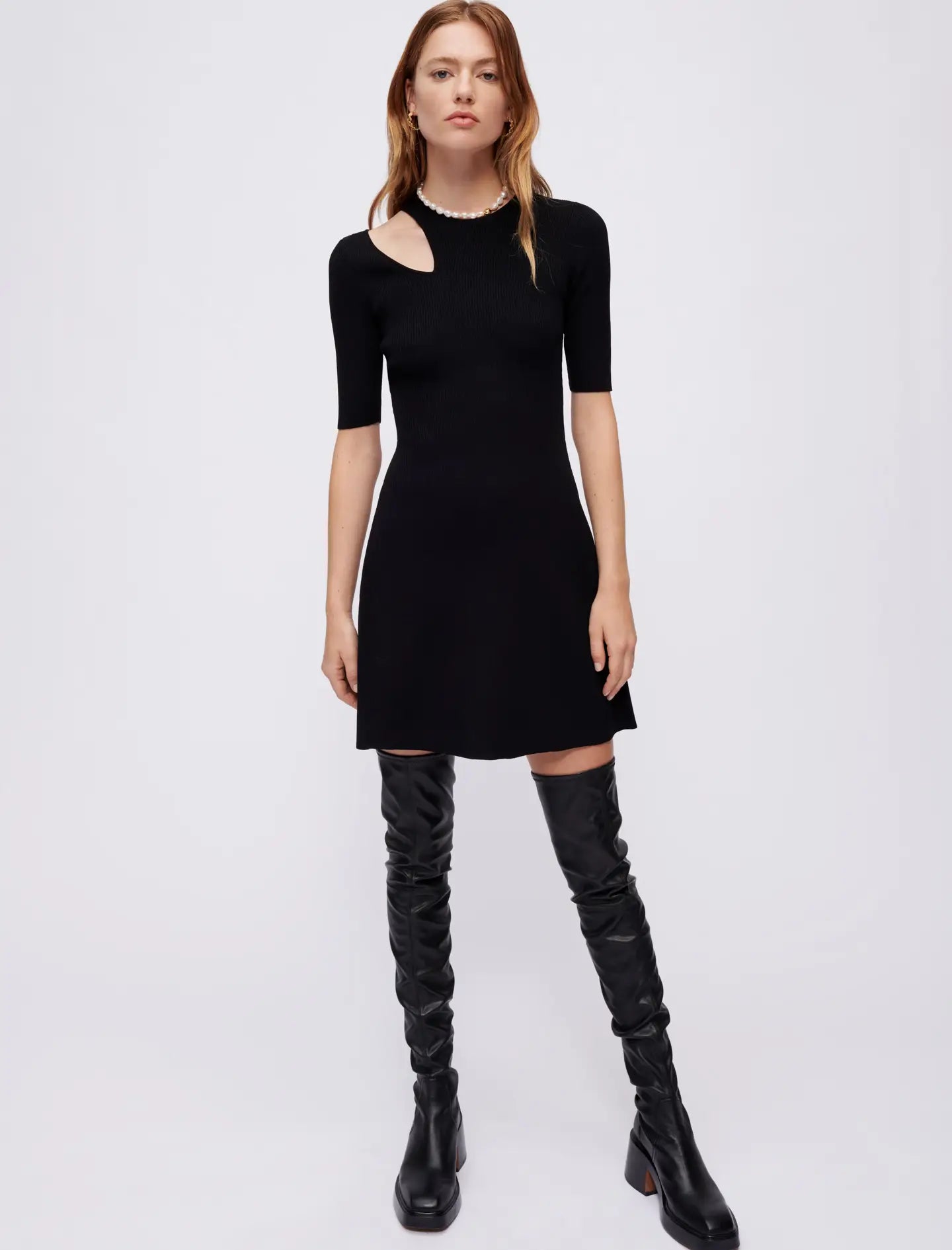 Black KNIT DRESS WITH CUT-OUT AT THE SHOULDER