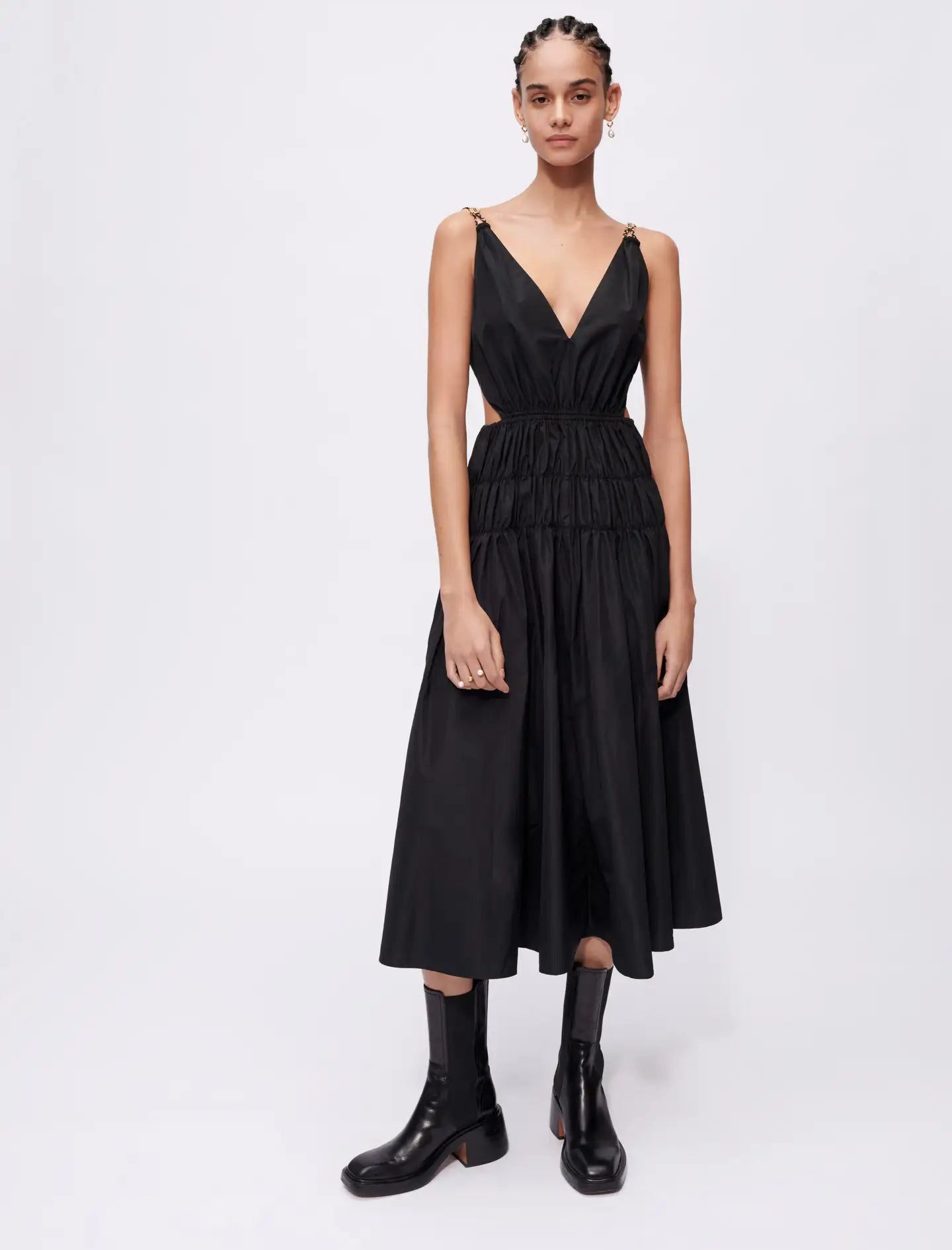Black TAFFETA DRESS WITH CUT-OUT AT THE WAIST