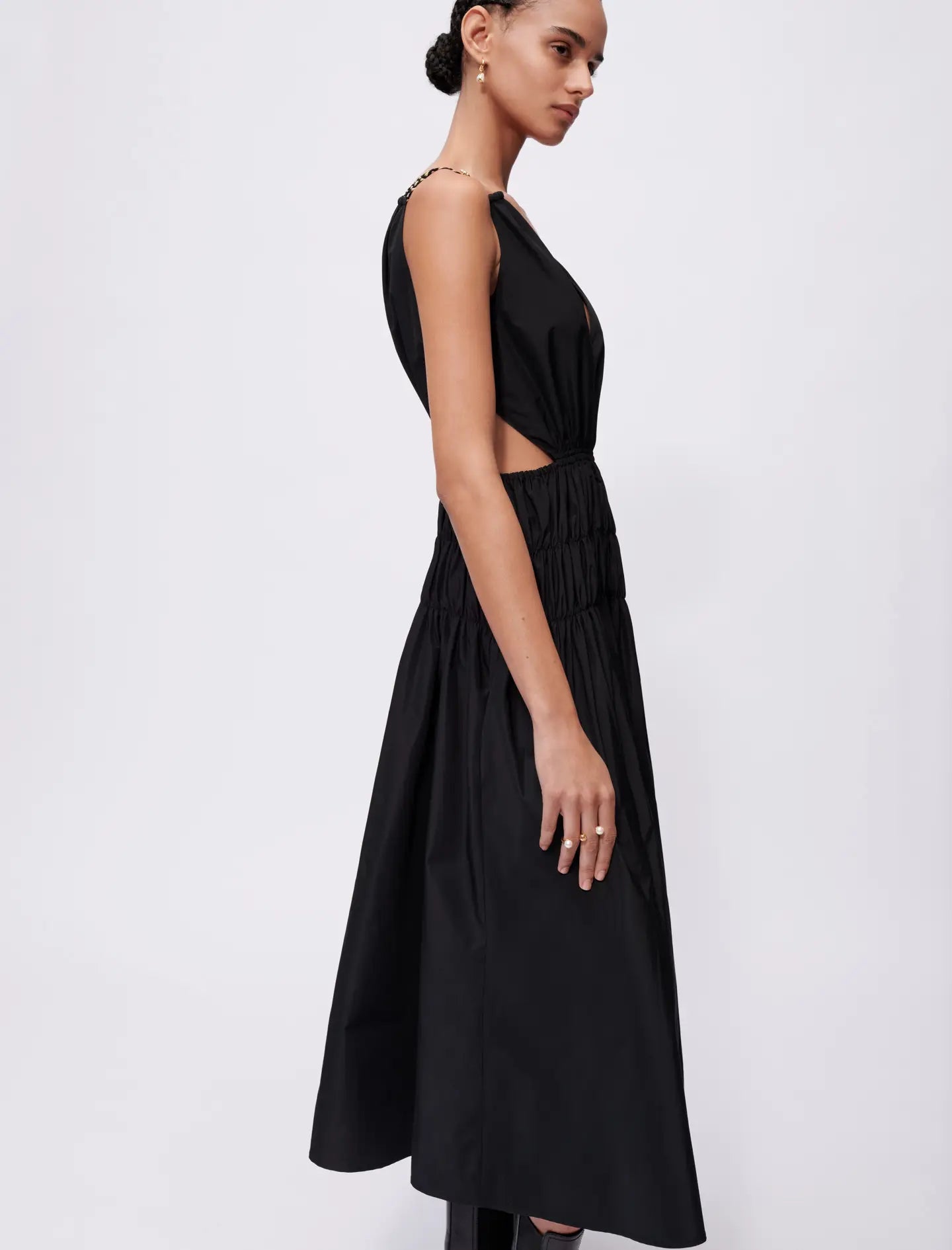 Black TAFFETA DRESS WITH CUT-OUT AT THE WAIST